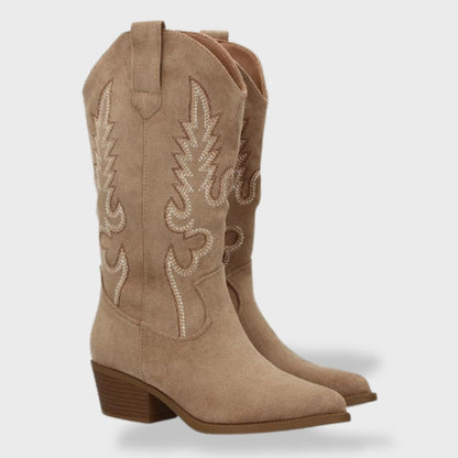 Botas cowboy de mujer con bordado y tacón bajo
