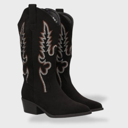 Botas cowboy de mujer con bordado y tacón bajo