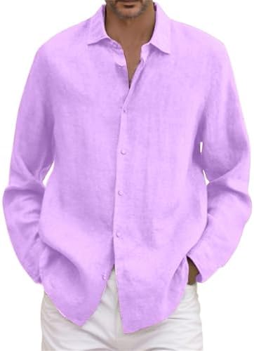 Camisas Lino Hombre Manga Larga de Verano