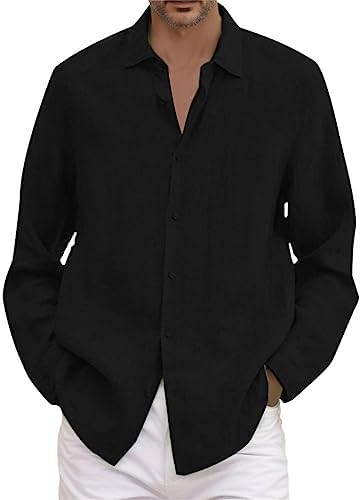 Camisas Lino Hombre Manga Larga de Verano