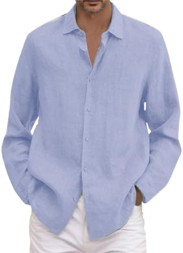 Camisas Lino Hombre Manga Larga de Verano
