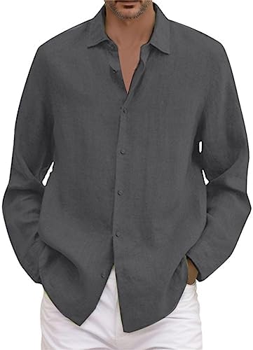 Camisas Lino Hombre Manga Larga de Verano