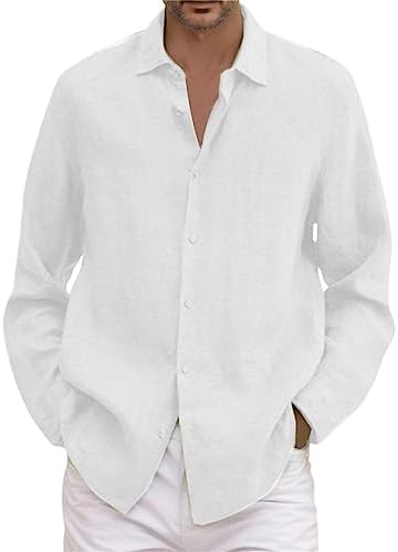 Camisas Lino Hombre Manga Larga de Verano