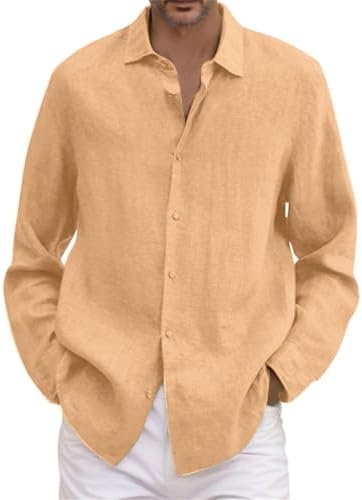 Camisas Lino Hombre Manga Larga de Verano