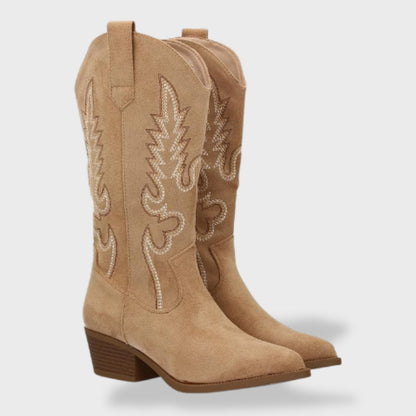 Botas cowboy de mujer con bordado y tacón bajo