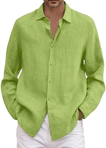 Camisas Lino Hombre Manga Larga de Verano
