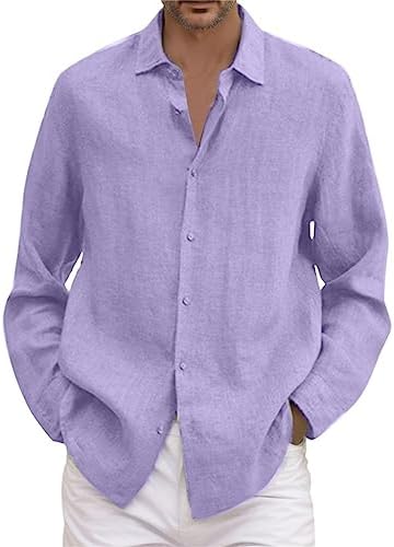 Camisas Lino Hombre Manga Larga de Verano