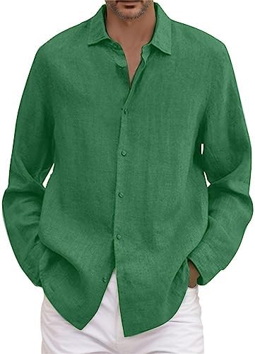 Camisas Lino Hombre Manga Larga de Verano