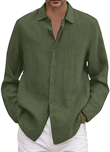 Camisas Lino Hombre Manga Larga de Verano
