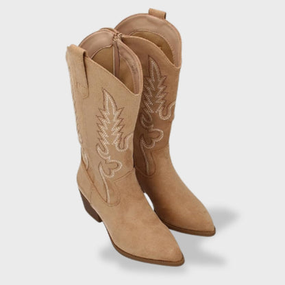 Botas cowboy de mujer con bordado y tacón bajo