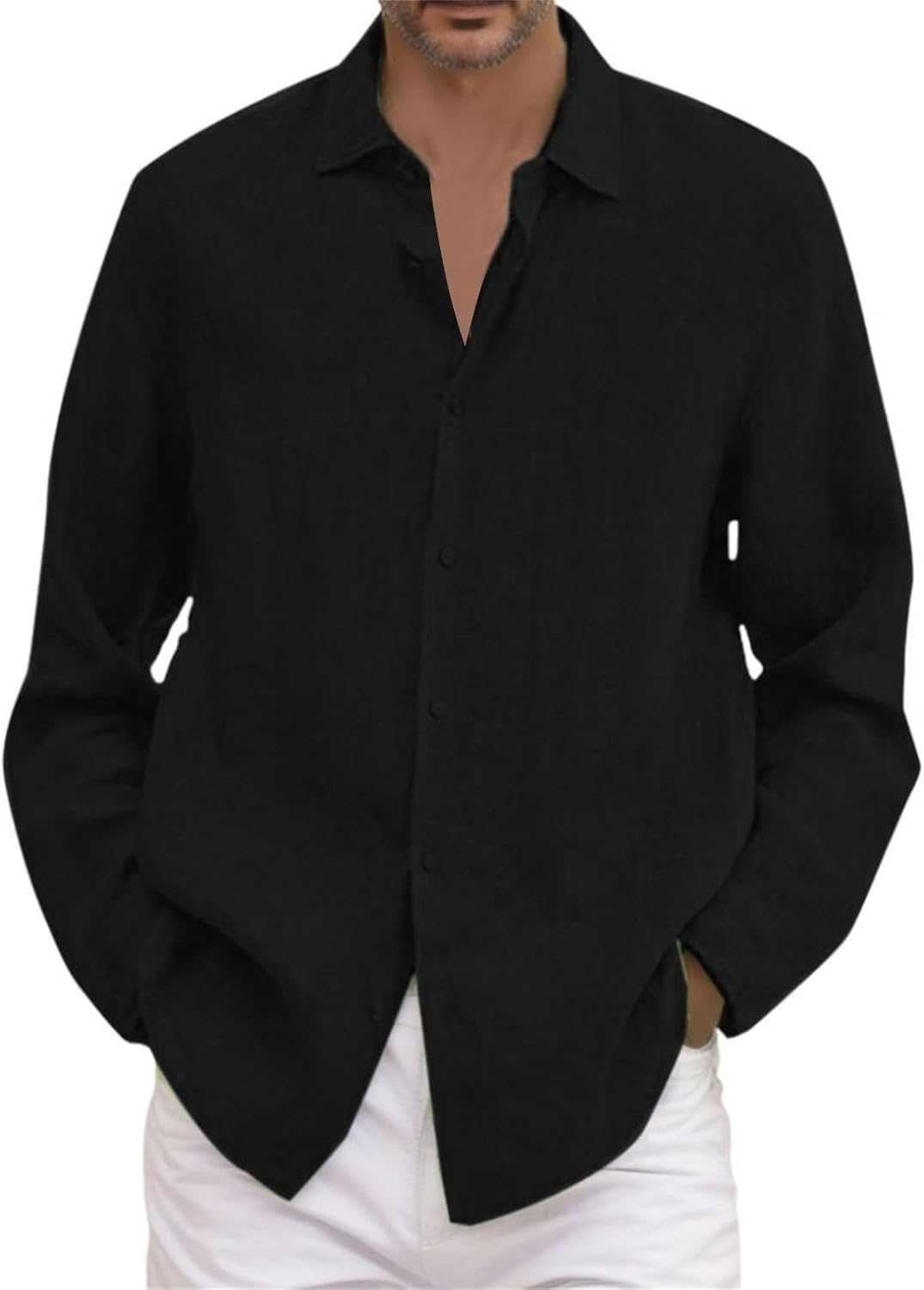 Camisas Lino Hombre Manga Larga de Verano