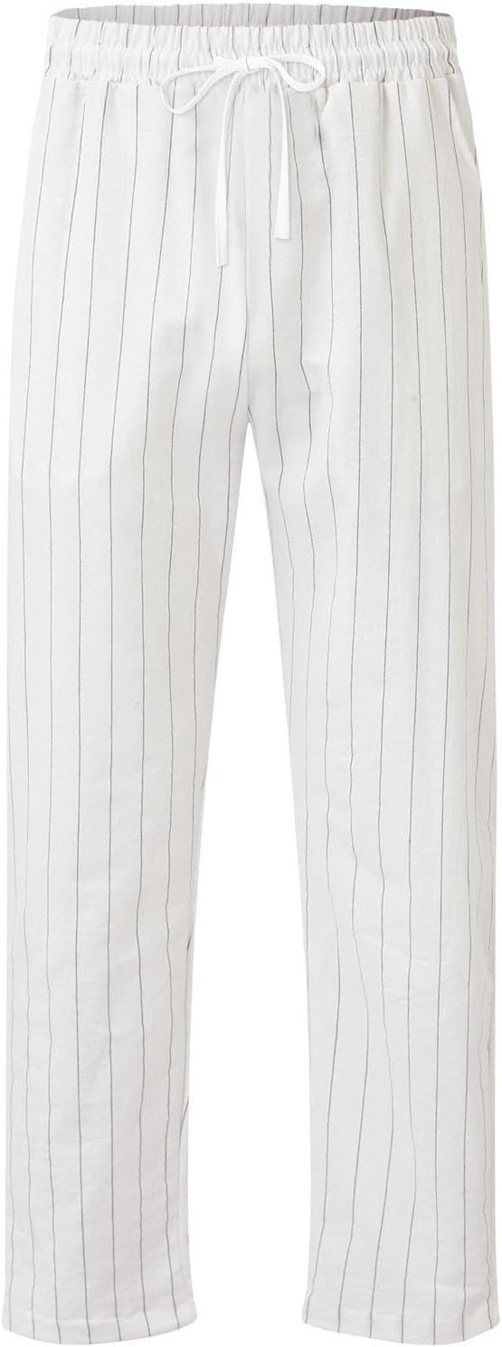 Pantalones para hombre de verano de lino a rayas.