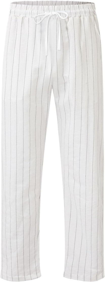 Pantalones para hombre de verano de lino a rayas.