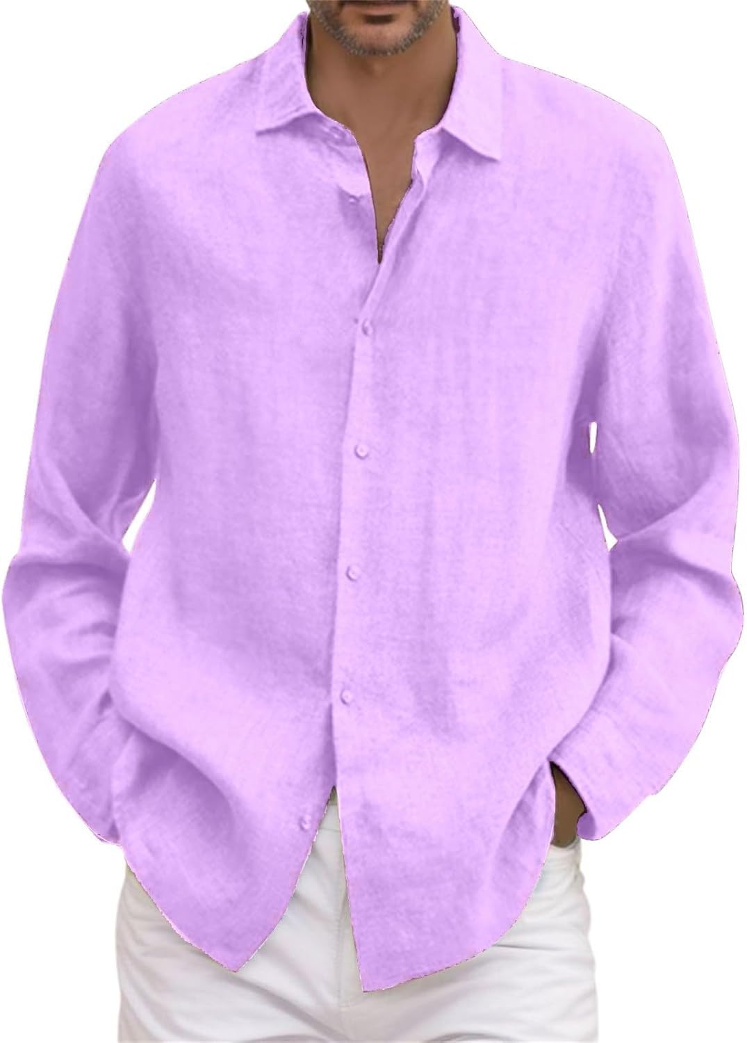 Camisas Lino Hombre Manga Larga de Verano