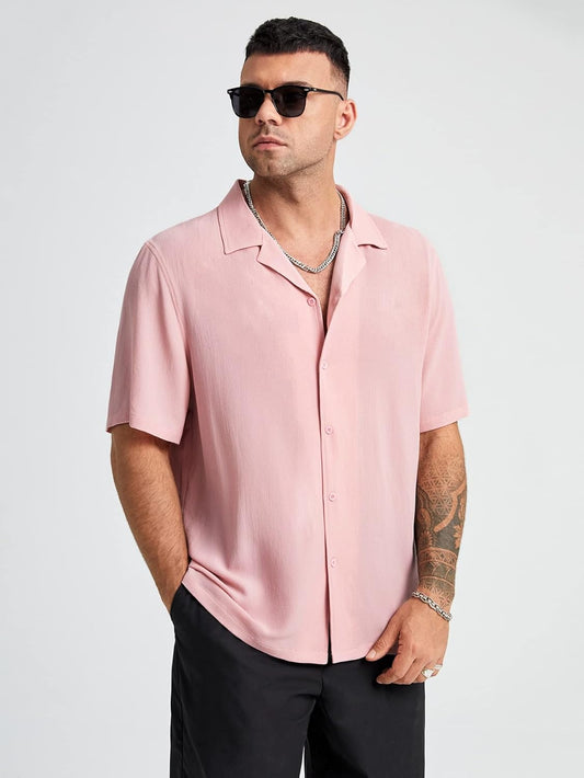 Camisa Casual de Manga Corta (Rosa)