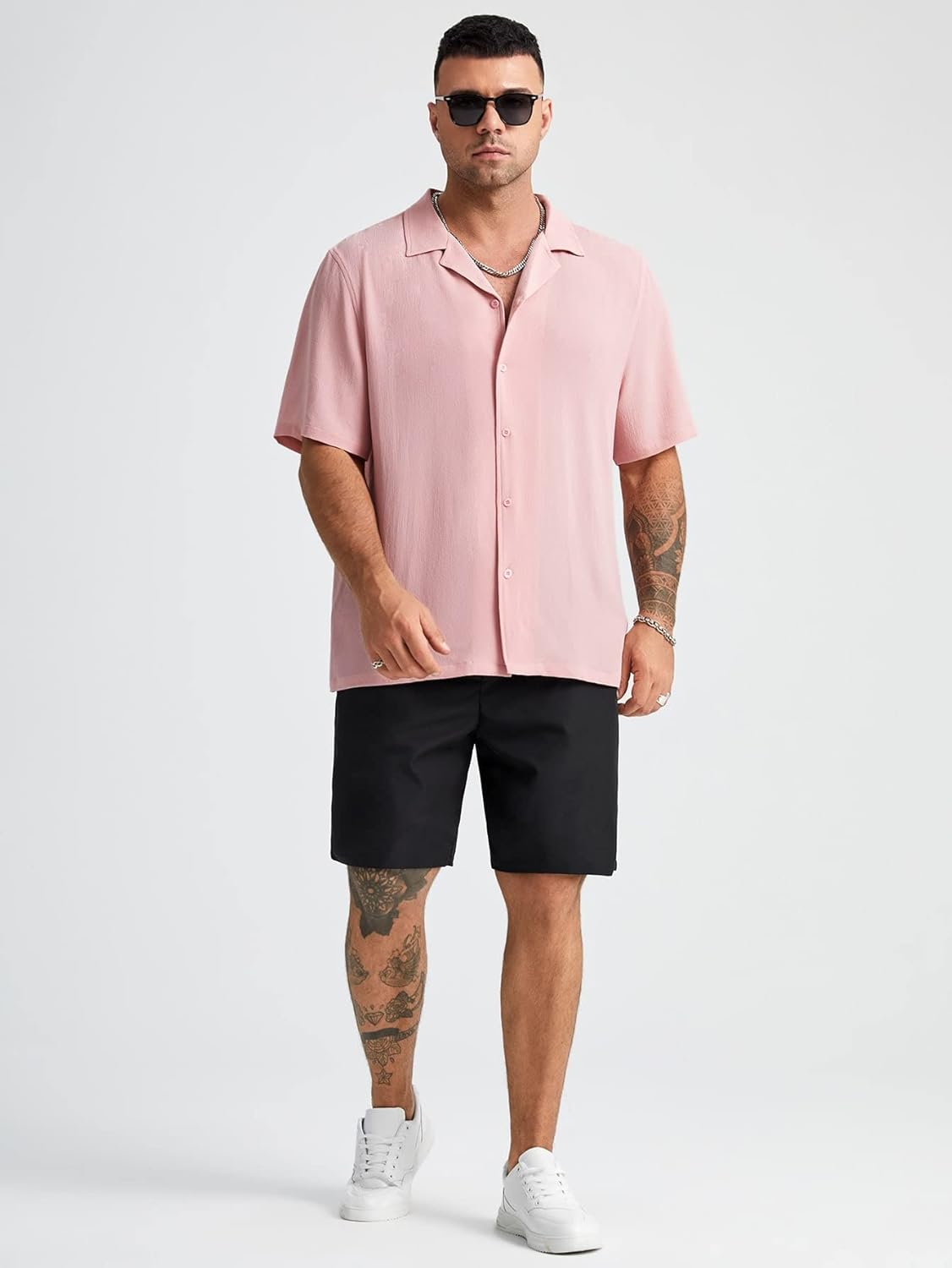 Camisa Casual de Manga Corta (Rosa)