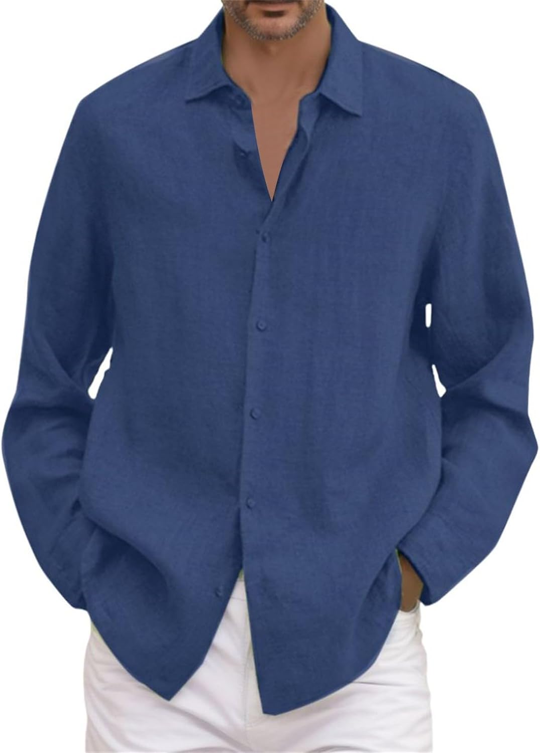 Camisas Lino Hombre Manga Larga de Verano