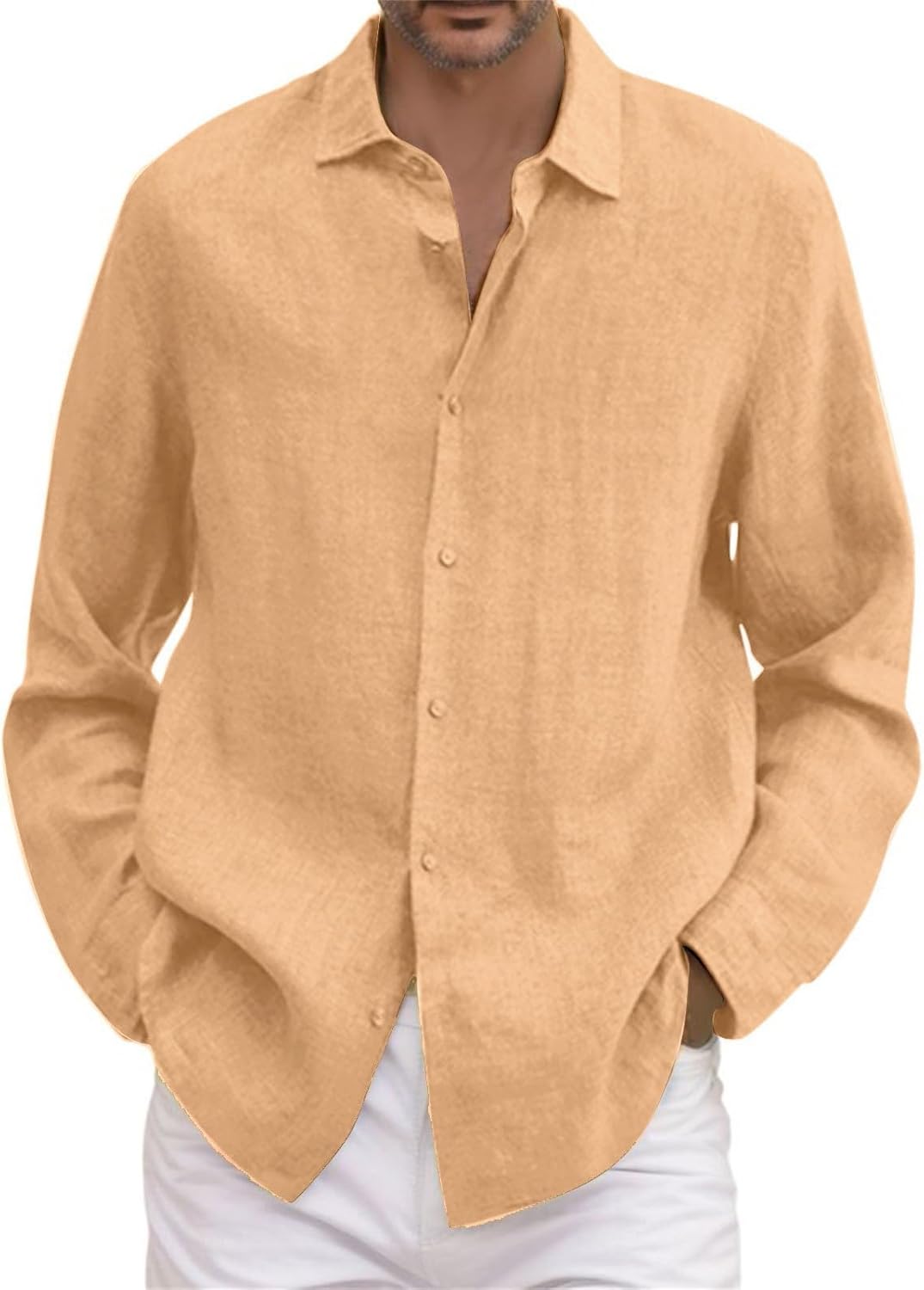 Camisas Lino Hombre Manga Larga de Verano