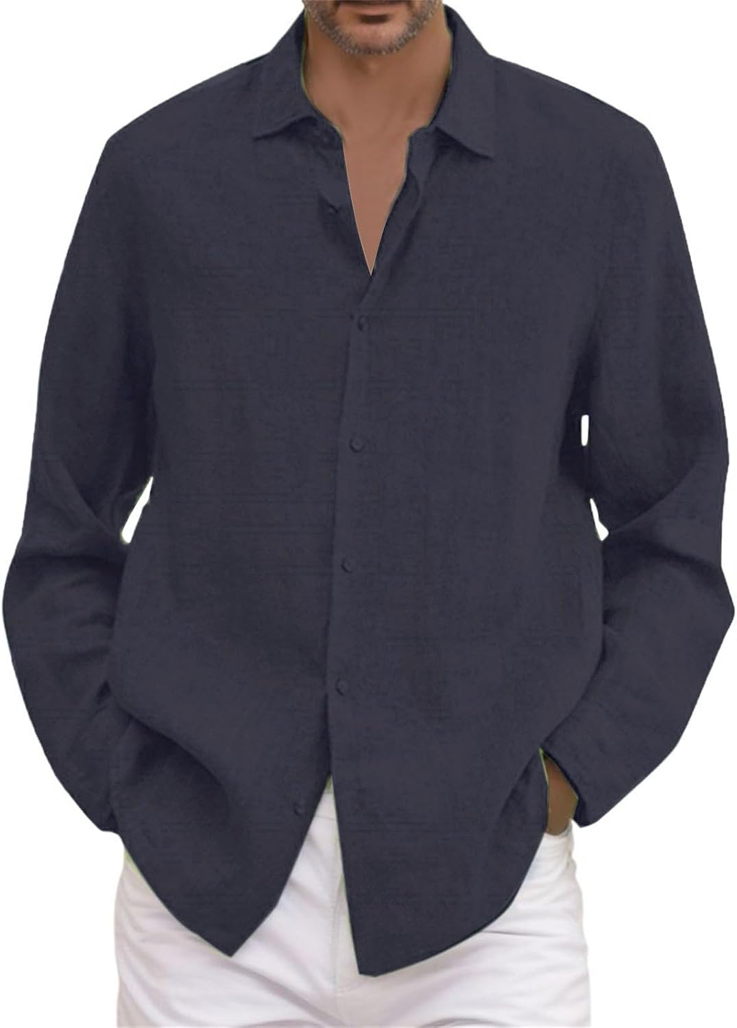 Camisas Lino Hombre Manga Larga de Verano
