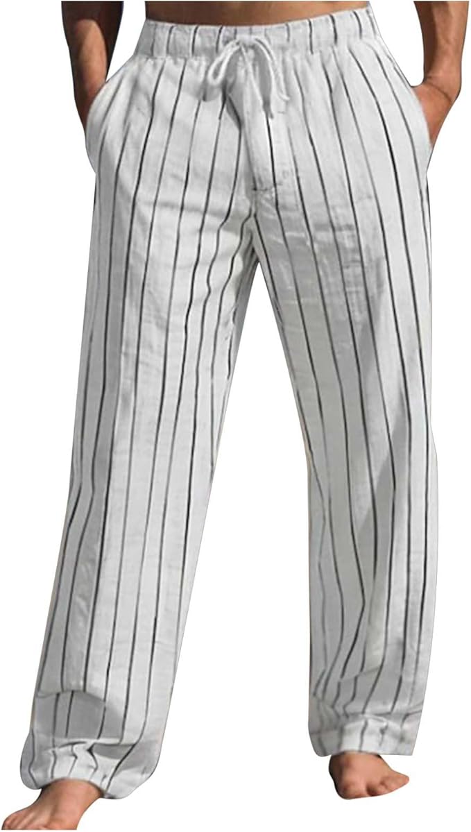 Pantalones para hombre de verano de lino a rayas.