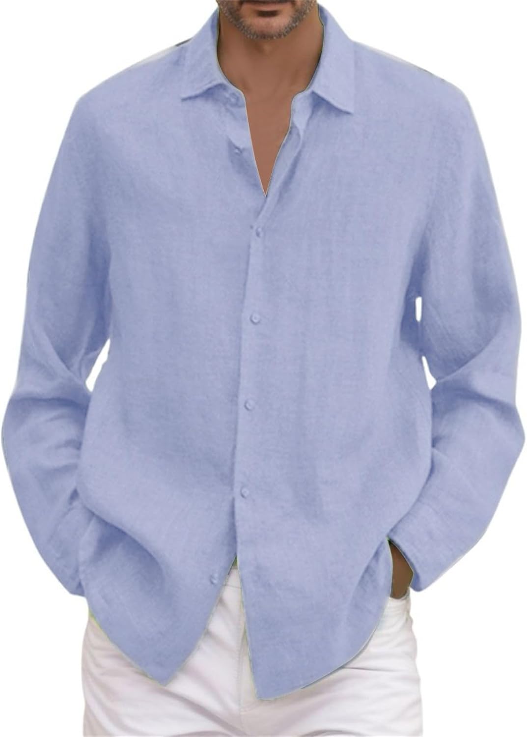 Camisas Lino Hombre Manga Larga de Verano