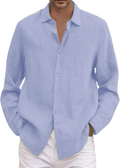 Camisas Lino Hombre Manga Larga de Verano