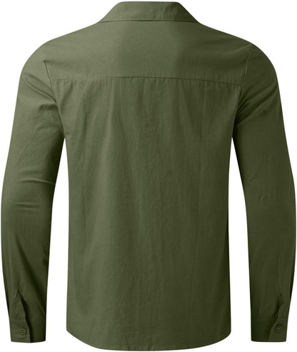 Camisas Lino Hombre Manga Larga de Verano