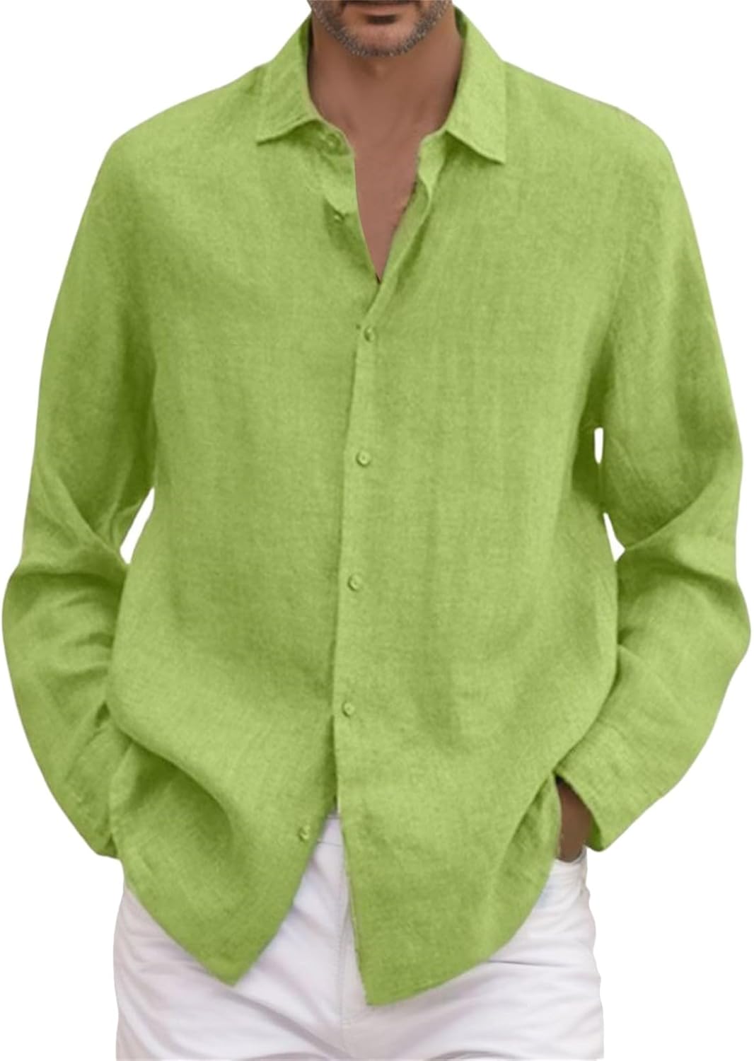 Camisas Lino Hombre Manga Larga de Verano