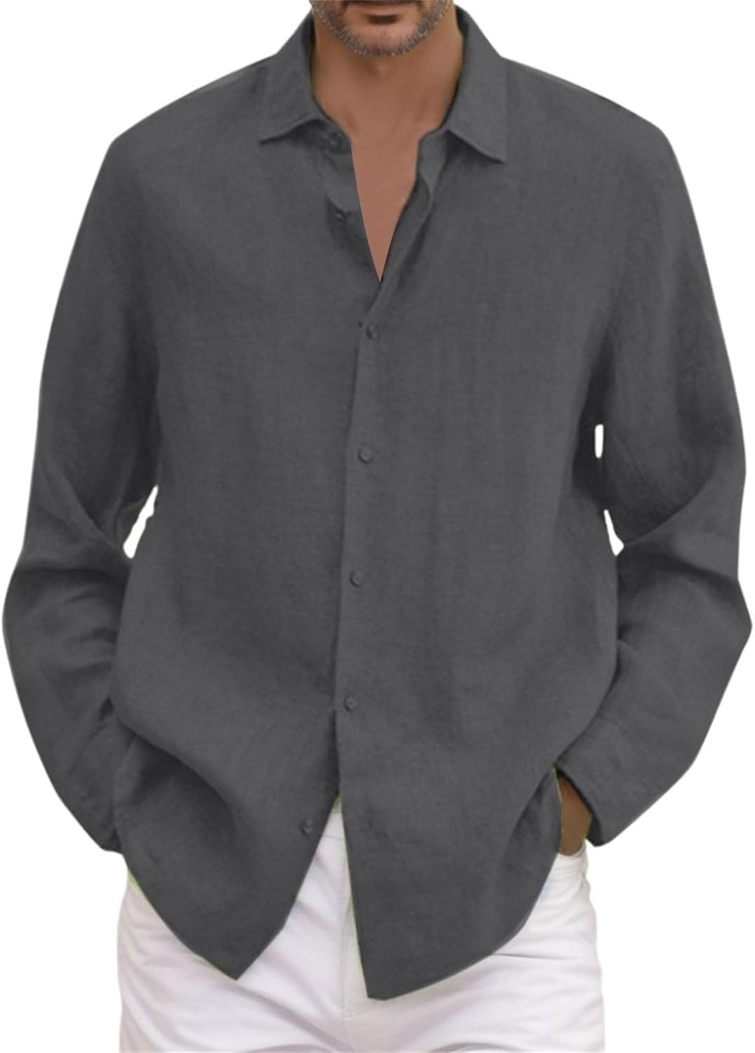 Camisas Lino Hombre Manga Larga de Verano