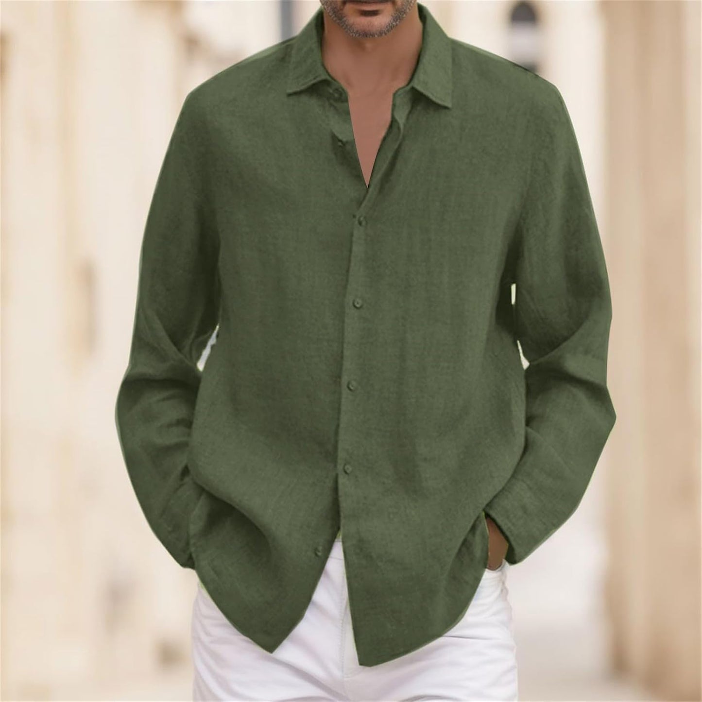 Camisas Lino Hombre Manga Larga de Verano