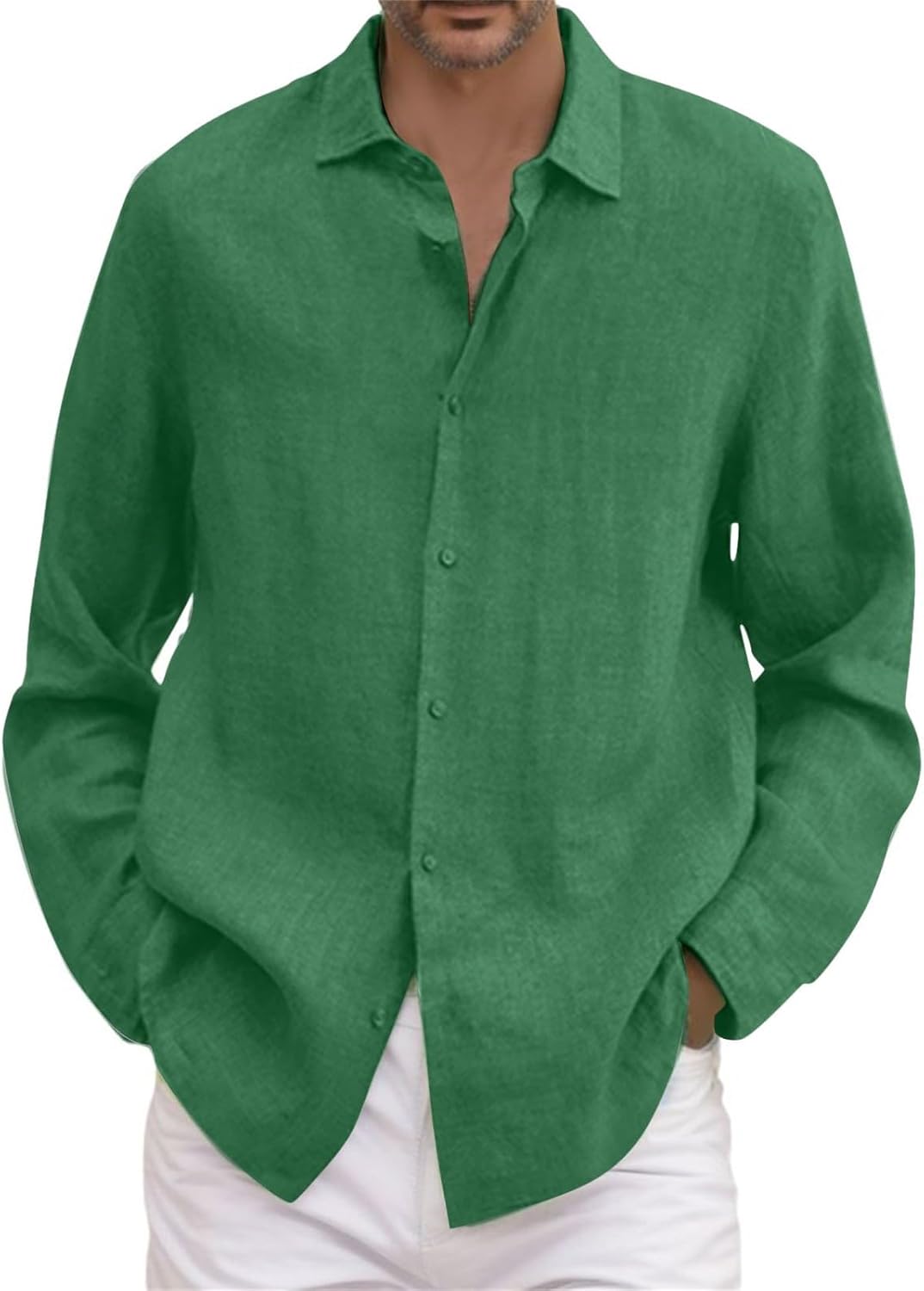Camisas Lino Hombre Manga Larga de Verano