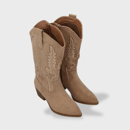 Botas cowboy de mujer con bordado y tacón bajo