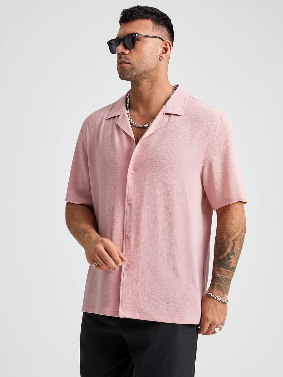 Camisa Casual de Manga Corta (Rosa)