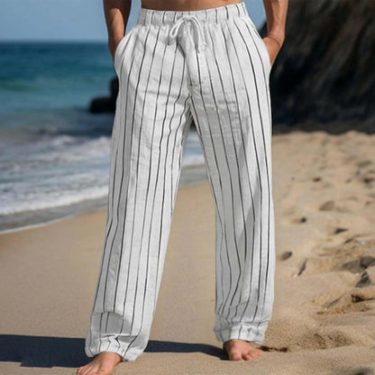 Pantalones para hombre de verano de lino a rayas.