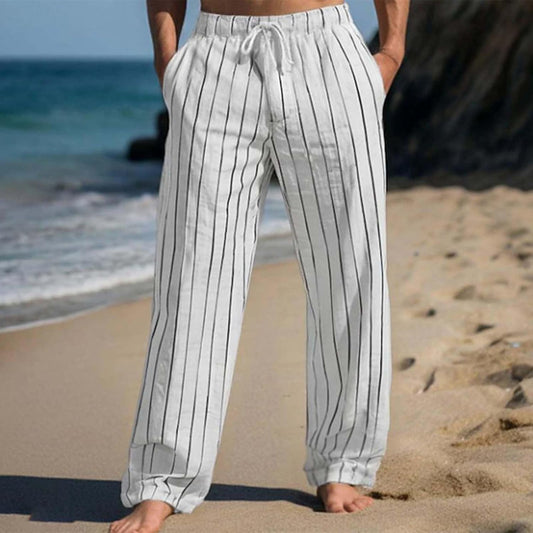 Pantalones para hombre de verano de lino a rayas.