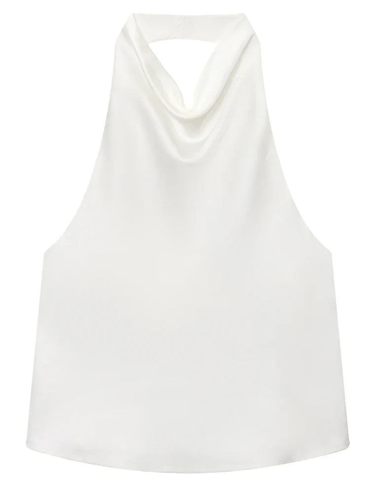 Top corsé halter de satén para mujer
