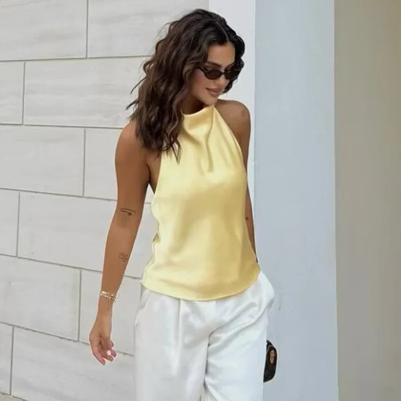 Top corsé halter de satén para mujer