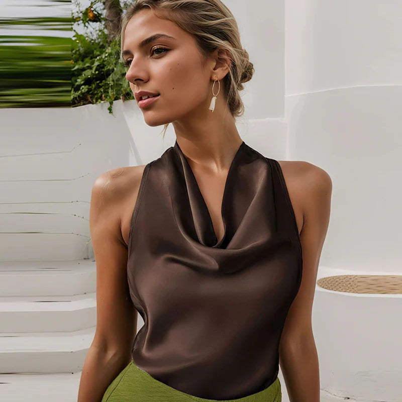 Top corsé halter de satén para mujer
