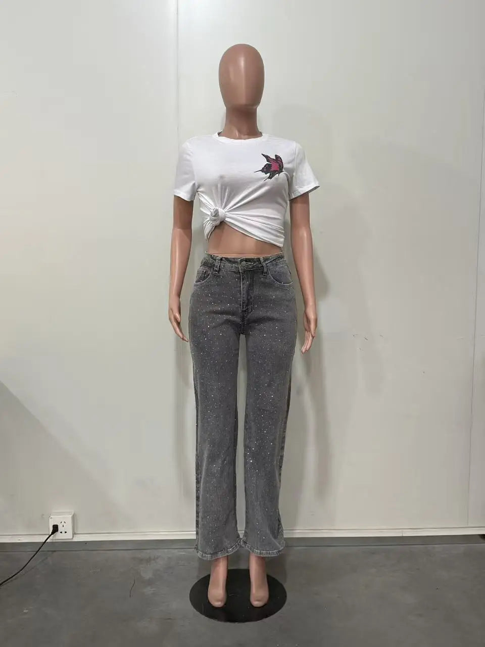 Vaqueros con lentes brillantes para mujer