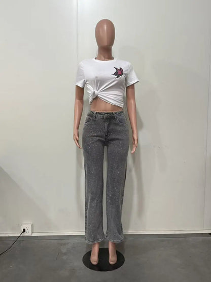 Vaqueros con lentes brillantes para mujer
