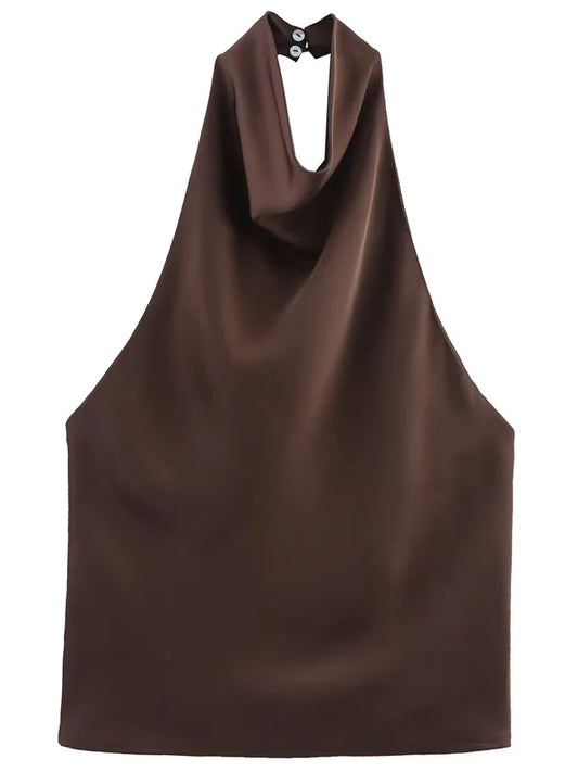 Top corsé halter de satén para mujer