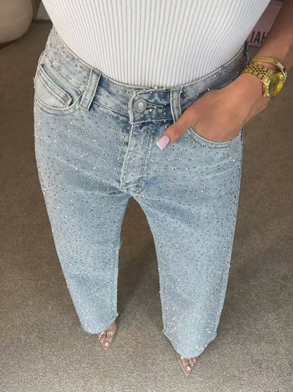 Vaqueros con lentes brillantes para mujer