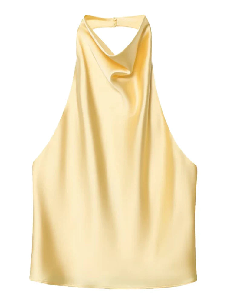 Top corsé halter de satén para mujer